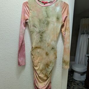 Guess Multicolor Tie-Dye Long Sleeve Dress